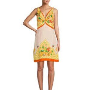 NWT Antonio Malani Kacey Multicolor Fruit Print Linen Blend Sleeveless Dress